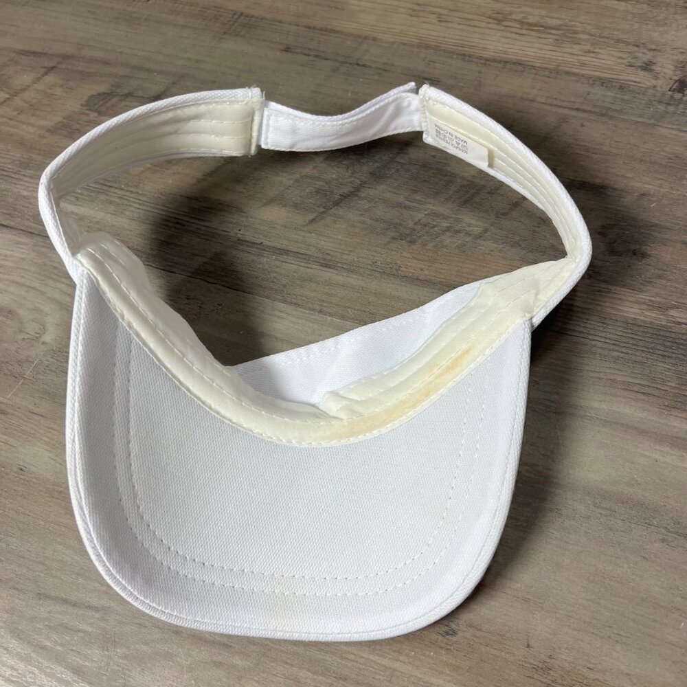 White Adjustable Visor Hat With Iridescent Rhinestones On Brim - Picture 2 of 5